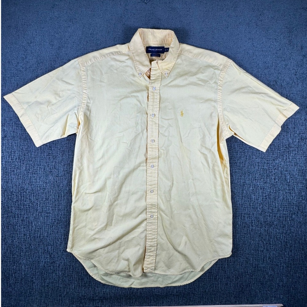 Ralph Lauren Golf Mens Tilden Yellow Cotton Oxford Short Sleeve Shirt Size M - Picture 1 of 12